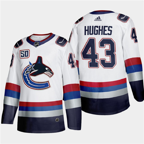 Men's Vancouver Canucks #43 Quinn Hughes adidas Throwback White 2000's Vintage Authentic Player Jersey